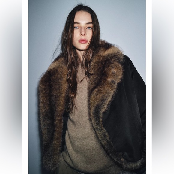 Zara FAUX FUR COLLAR BOMBER JACKET ZW COLLECTION - Picture 4 of 8